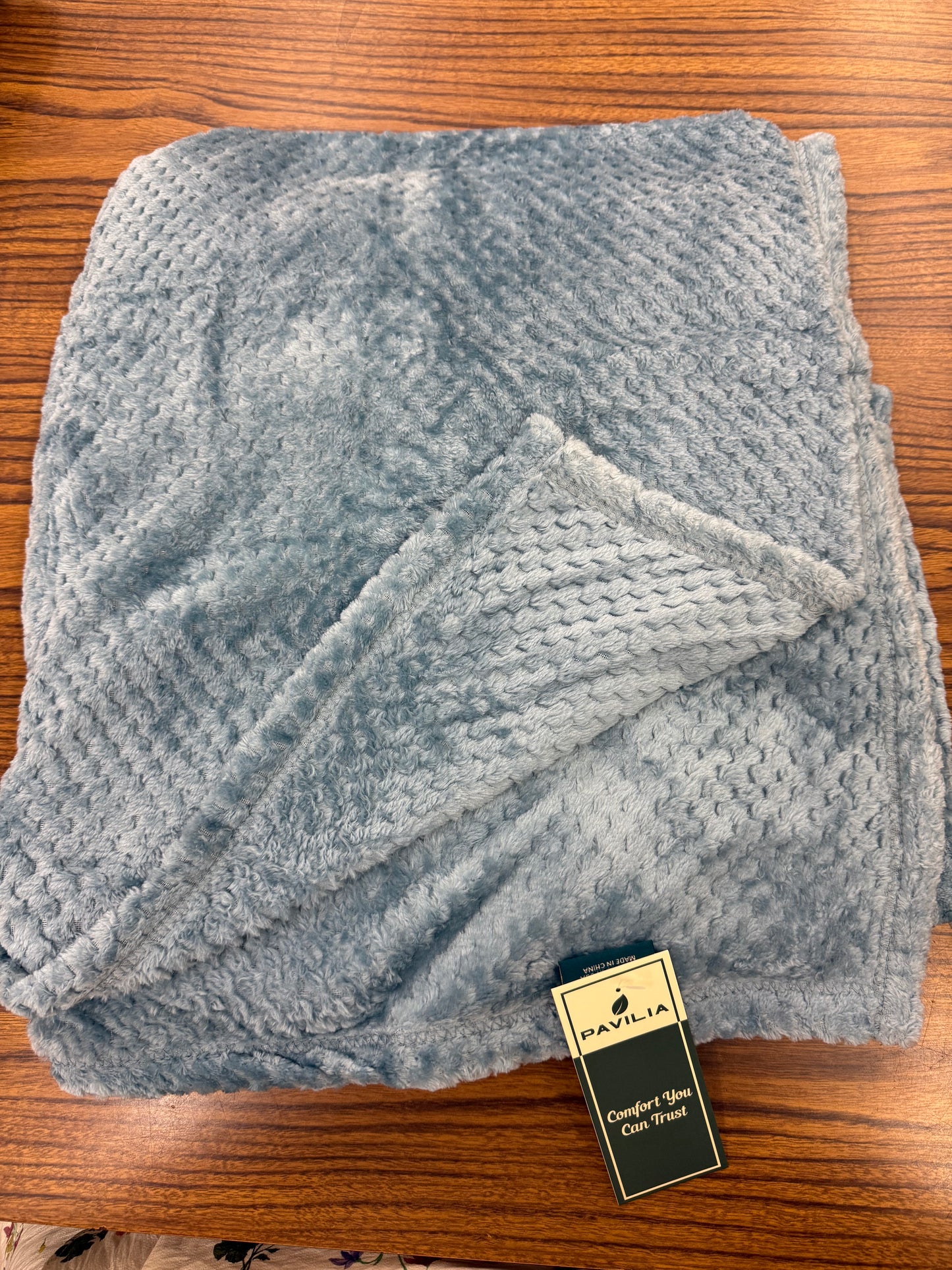 Blue Waffle Plush Blanket